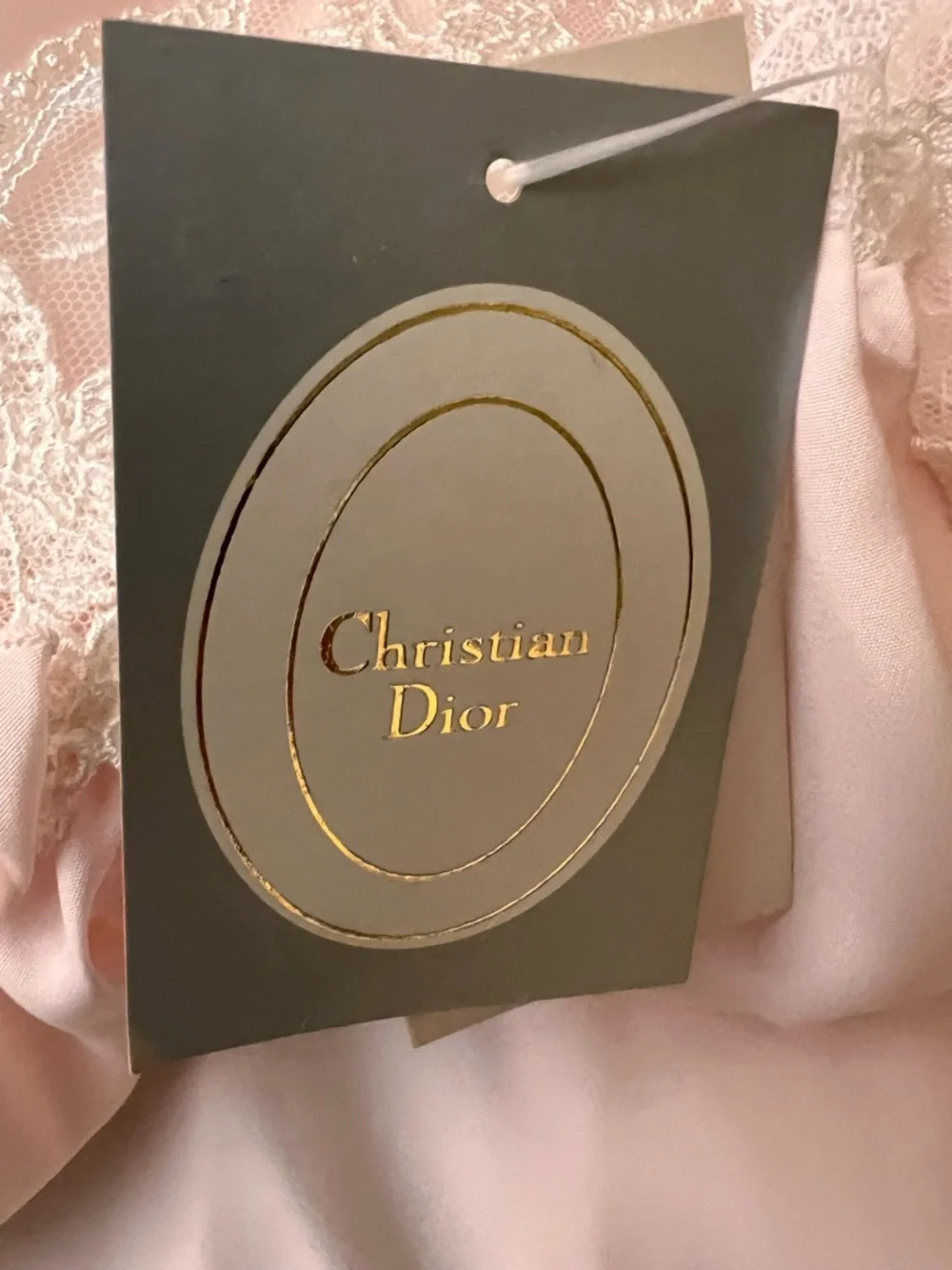NWT Christian Dior. Soft Blush Pink Maxi Nightgown with Lace Trim, size small